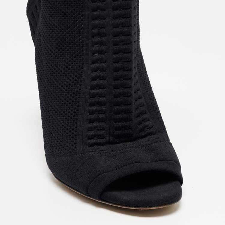 Pre Owned Gianvito Rossi Black Knit Fabric Vires Open Toe Ankle Booties Size 39