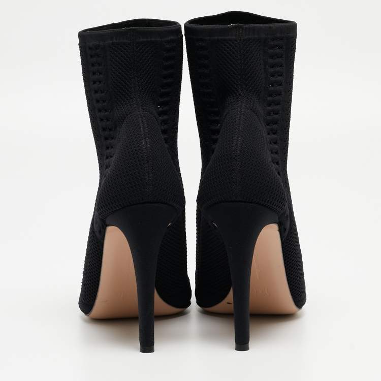 Pre Owned Gianvito Rossi Black Knit Fabric Vires Open Toe Ankle Booties Size 39