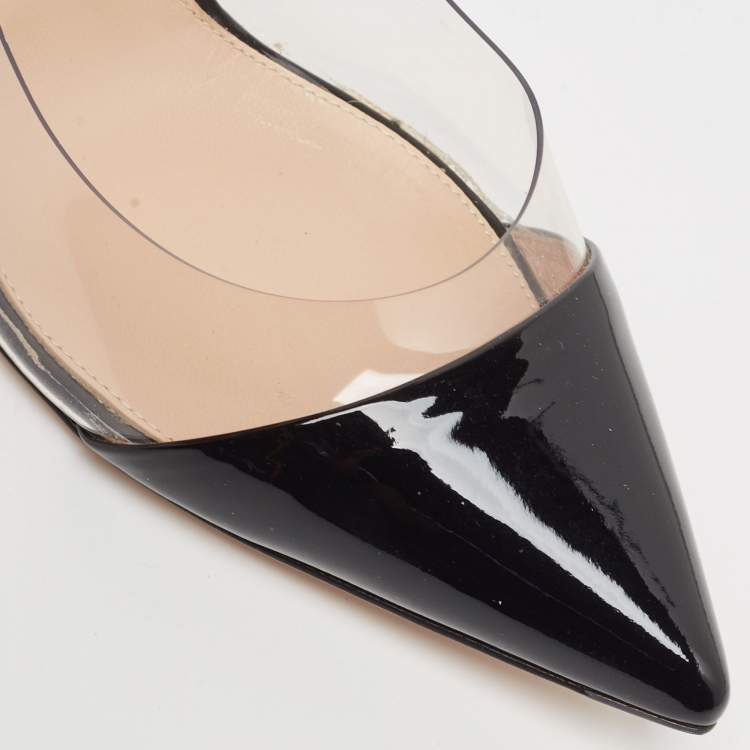 Pre Owned Gianvito Rossi Black Patent Leather and PVC Plexi Pumps Size 40.5 