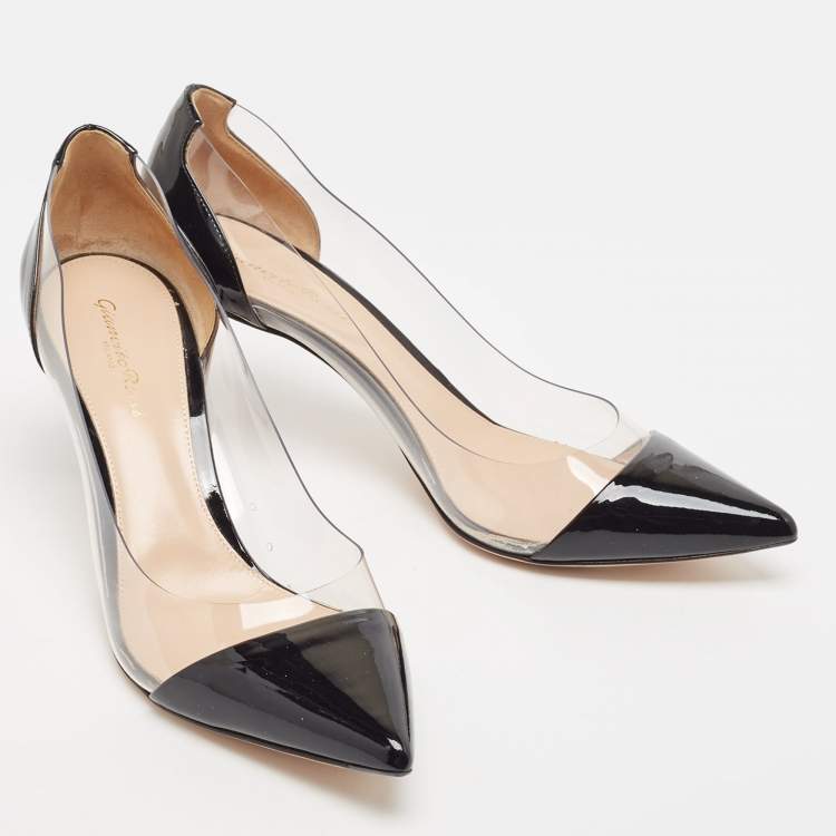 Pre Owned Gianvito Rossi Black Patent Leather and PVC Plexi Pumps Size 40.5 