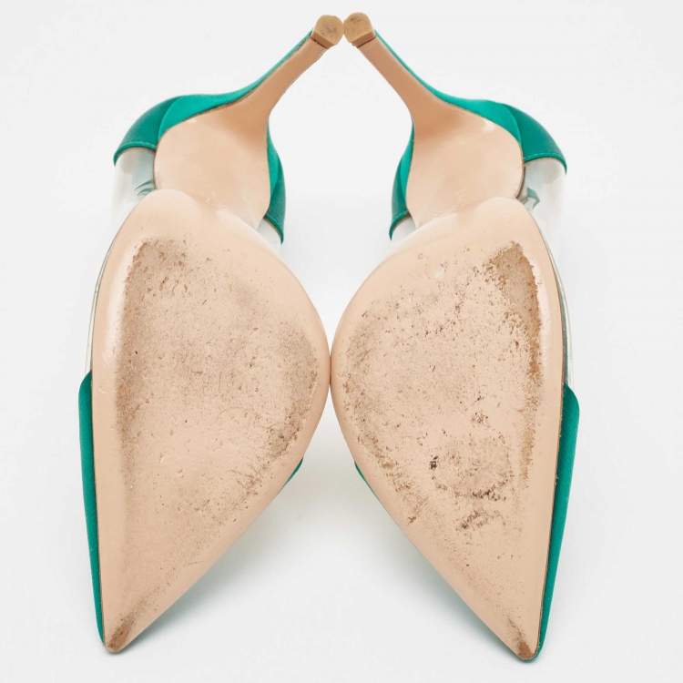 Pre Owned Gianvito Rossi Green Satin and PVC Plexi Pumps Size 38