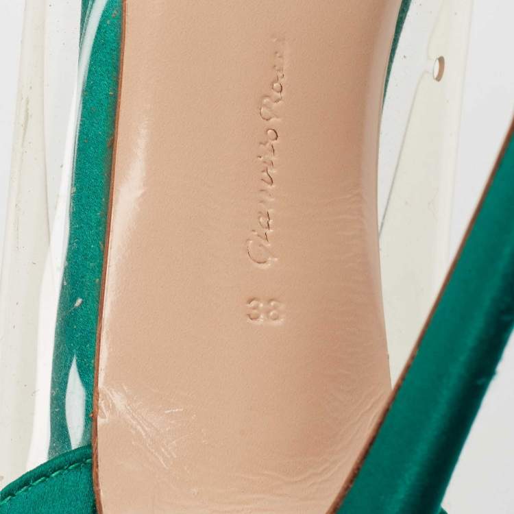 Pre Owned Gianvito Rossi Green Satin and PVC Plexi Pumps Size 38