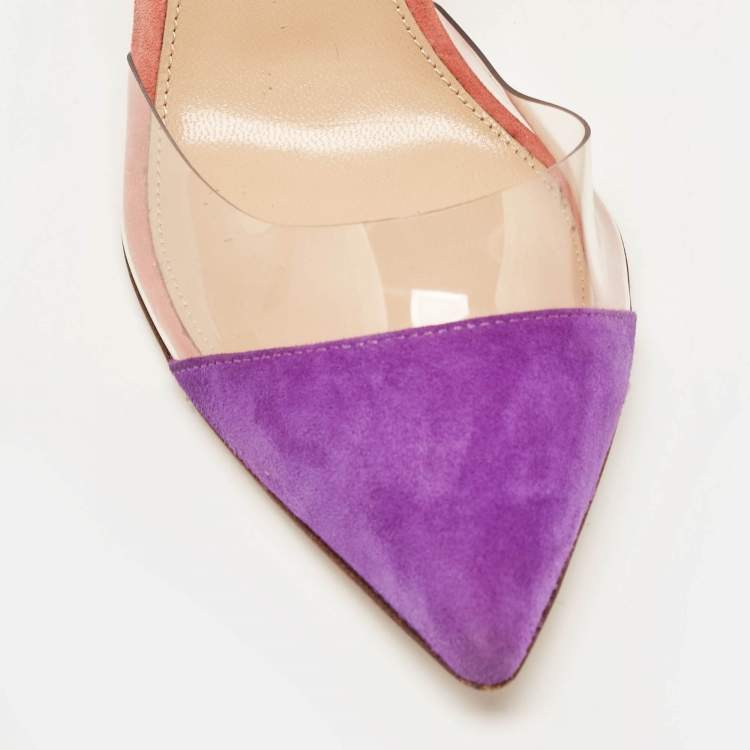 Pre Owned Gianvito Rossi Multicolor Suede and PVC Ankle Strap Pointed Toe Pumps Size 37