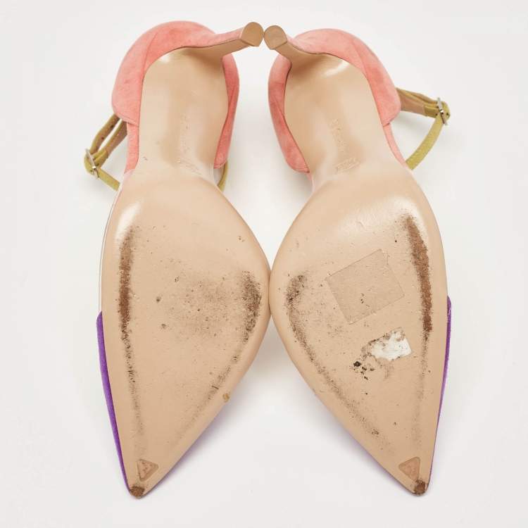 Pre Owned Gianvito Rossi Multicolor Suede and PVC Ankle Strap Pointed Toe Pumps Size 37