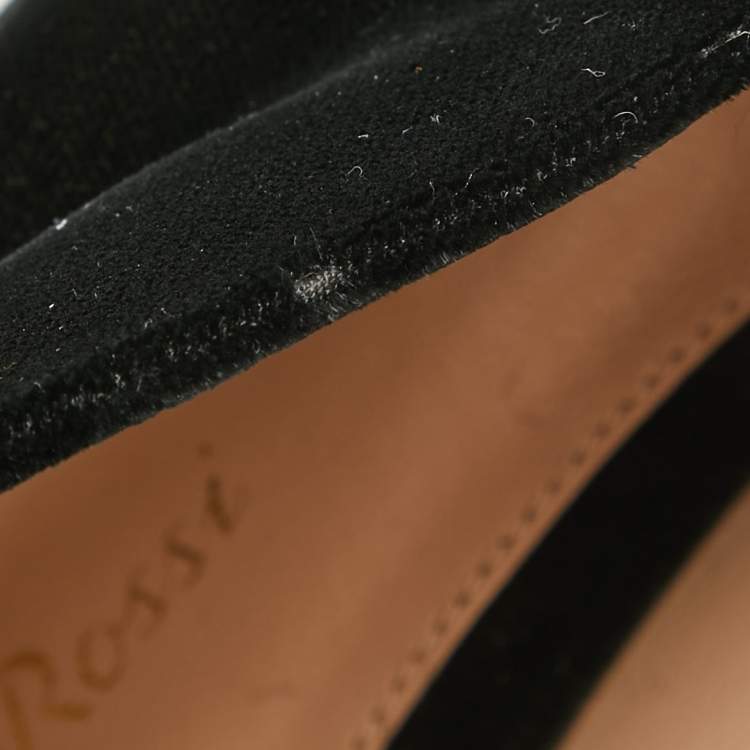 Pre Owned Gianvito Rossi Black Velvet Vamp Peep Toe Booties Size 37