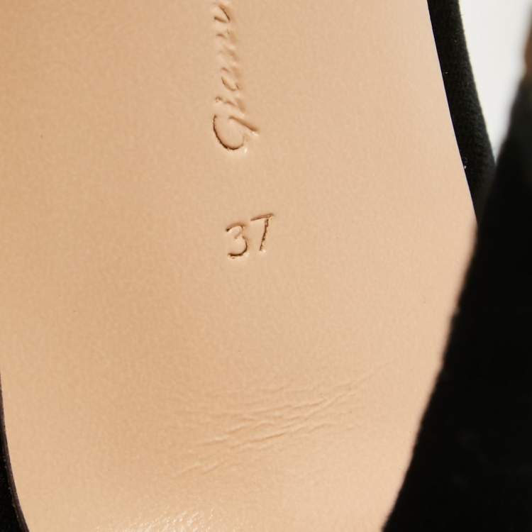 Pre Owned Gianvito Rossi Black Velvet Vamp Peep Toe Booties Size 37