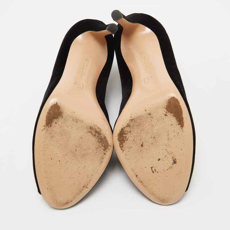 Pre Owned Gianvito Rossi Black Velvet Vamp Peep Toe Booties Size 37