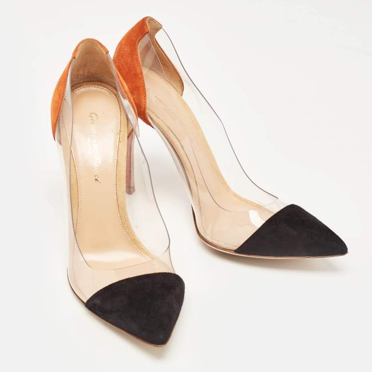 Pre Owned Gianvito Rossi Multicolor PVC and Suede Plexi Pumps Size 37