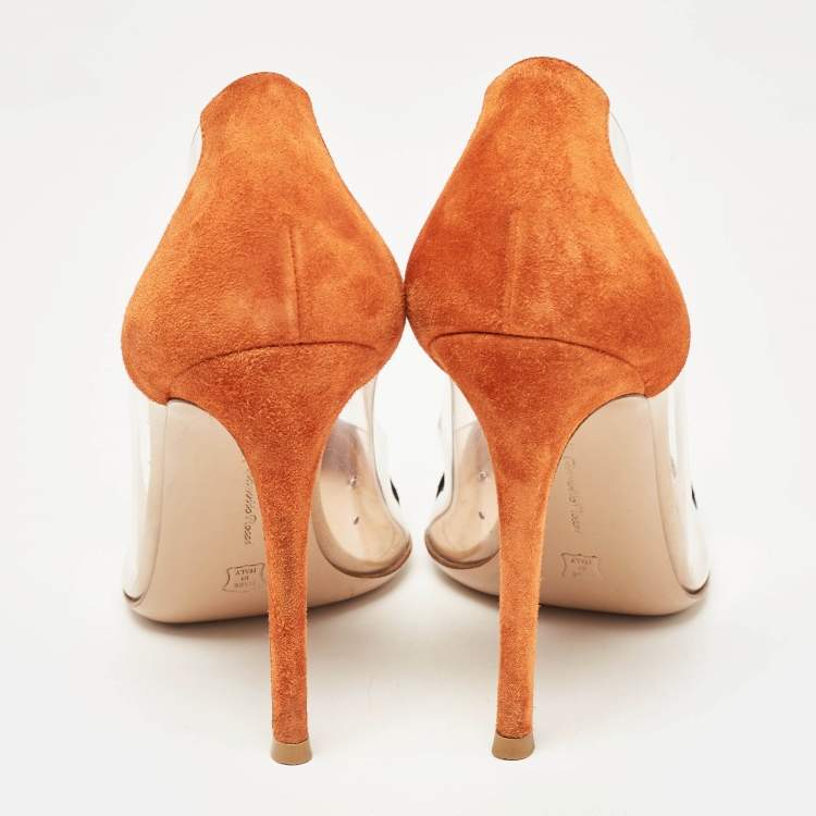 Pre Owned Gianvito Rossi Multicolor PVC and Suede Plexi Pumps Size 37