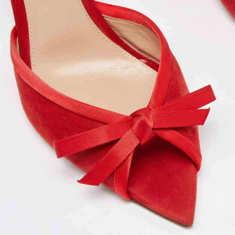 Pre Owned Gianvito Rossi Red Suede Bow Slide Sandals Size 38.5
