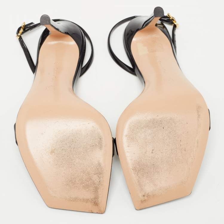 Pre Owned Gianvito Rossi Black Patent Leather Ribbon Slingback Sandals Size 37