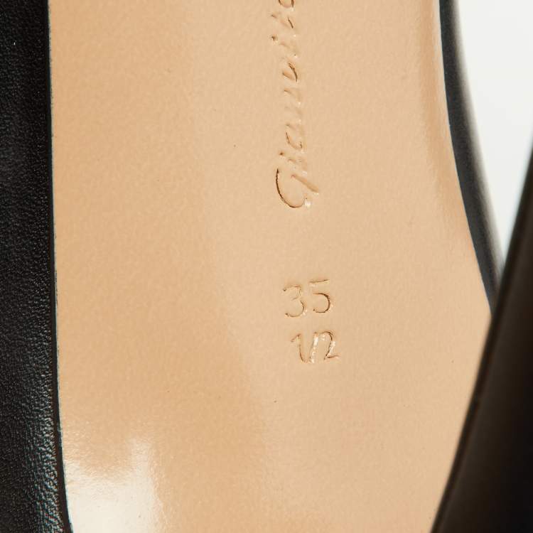 Pre Owned Gianvito Rossi Black Leather Vamp Peep Toe Booties Size 35.5