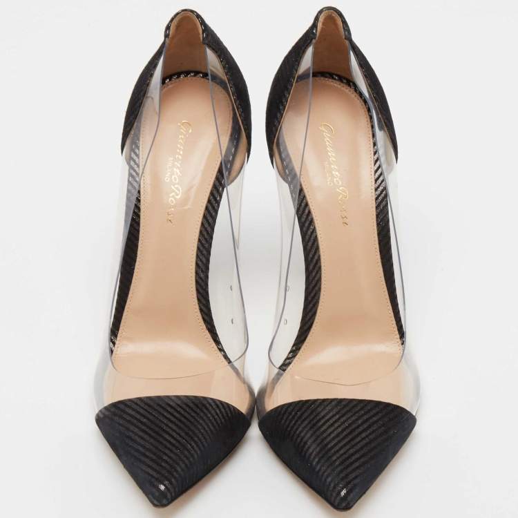 Pre Owned Gianvito Rossi Metallic Black Suede and PVC Plexi Pointed Toe Pumps Size 40