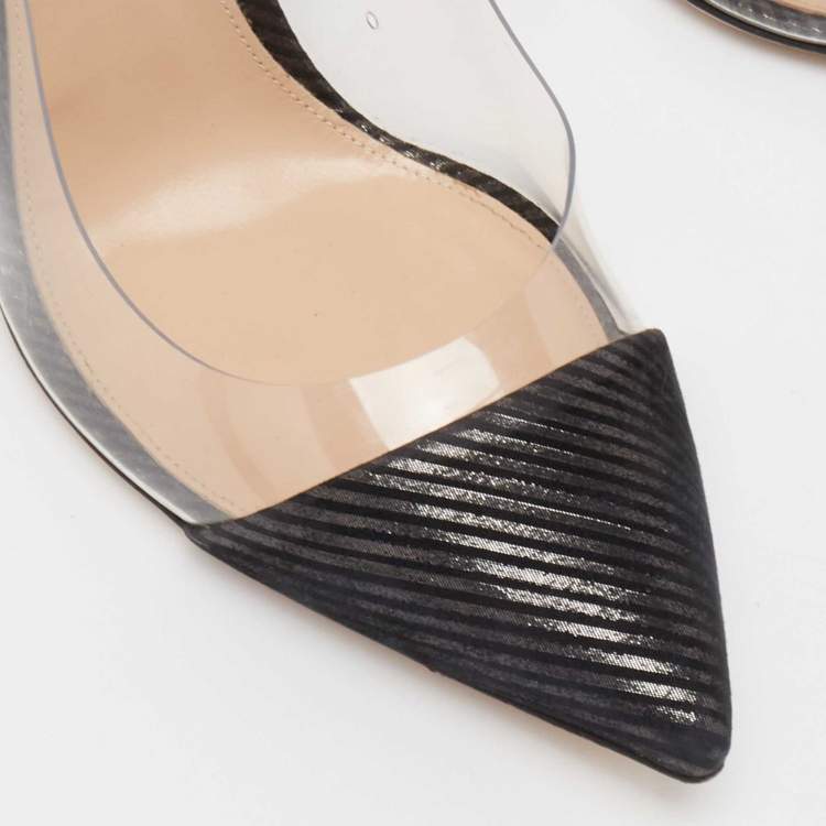 Pre Owned Gianvito Rossi Metallic Black Suede and PVC Plexi Pointed Toe Pumps Size 40