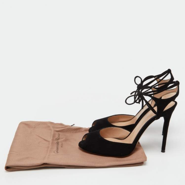 Pre Owned Gianvito Rossi Black Suede Lace Up Sandals Size 38