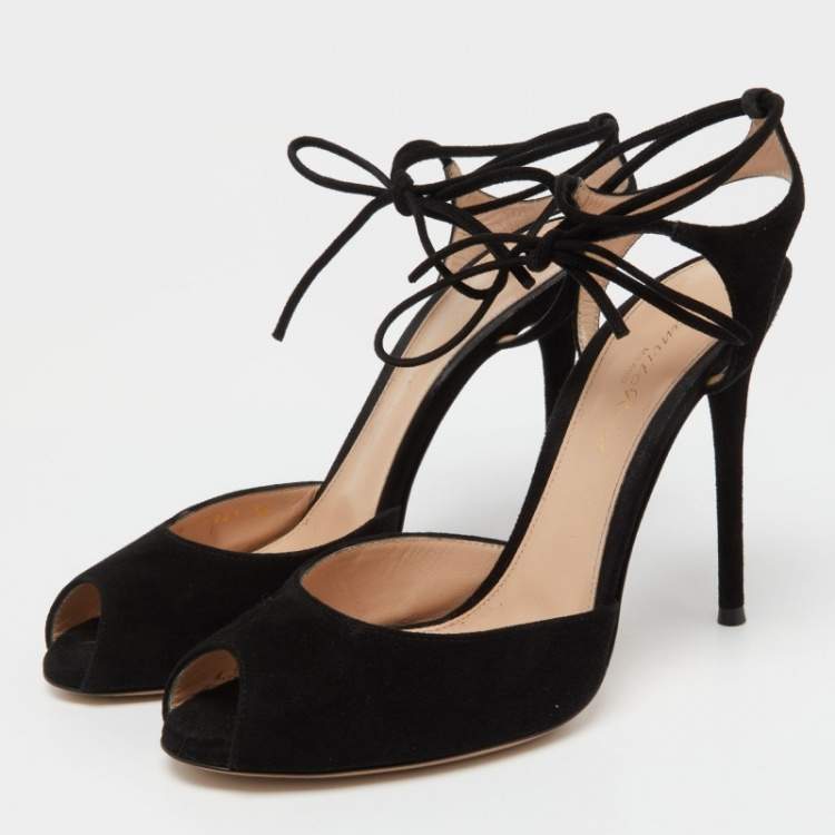 Pre Owned Gianvito Rossi Black Suede Lace Up Sandals Size 38