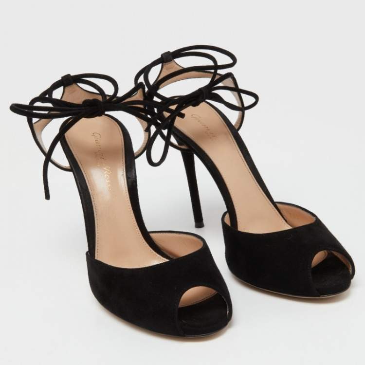 Pre Owned Gianvito Rossi Black Suede Lace Up Sandals Size 38