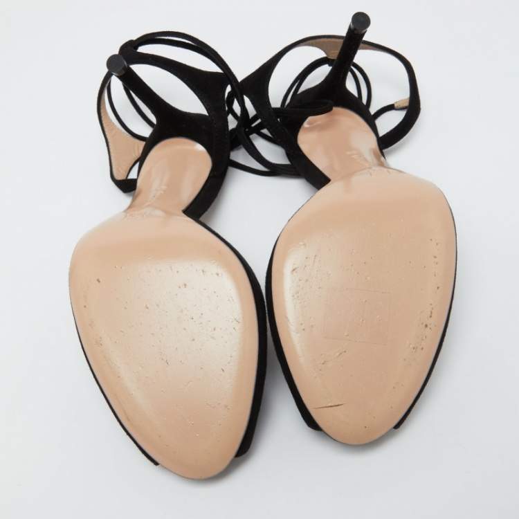Pre Owned Gianvito Rossi Black Suede Lace Up Sandals Size 38