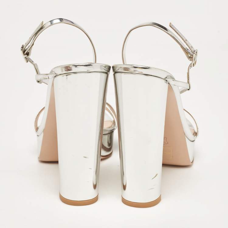 Pre Owned Gianvito Rossi Silver Leather Ankle Strap Sandals Size 40.5