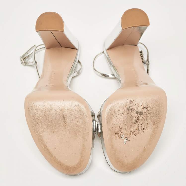 Pre Owned Gianvito Rossi Silver Leather Ankle Strap Sandals Size 40.5