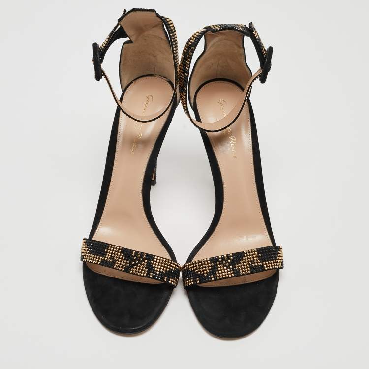 Pre Owned Gianvito Rossi Black Suede Studded Ankle Strap Sandals Size 39