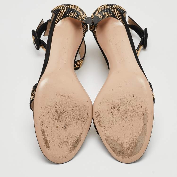 Pre Owned Gianvito Rossi Black Suede Studded Ankle Strap Sandals Size 39