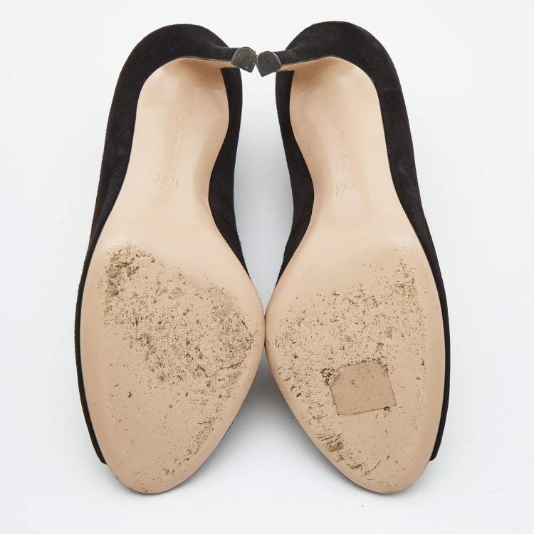 Pre Owned Gianvito Rossi Black Suede Vamp Peep Toe Booties Size 39