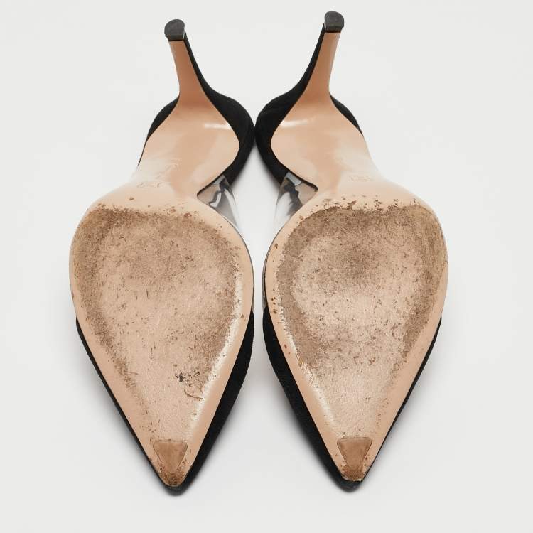 Pre Owned Gianvito Rossi Black Suede and PVC Plexi Pointed Toe Mule Sandals Size 39