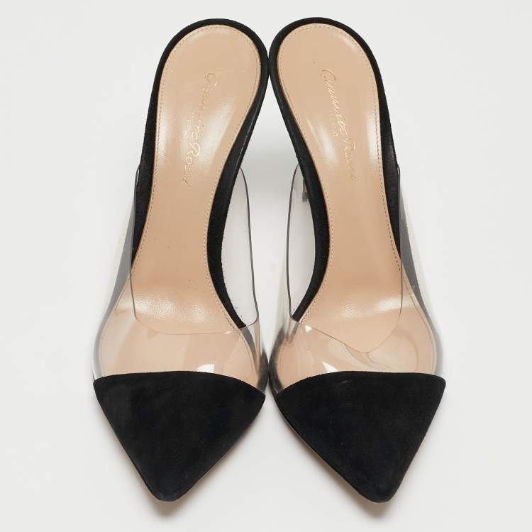 Pre Owned Gianvito Rossi Black Suede and PVC Plexi Pointed Toe Mule Sandals Size 39