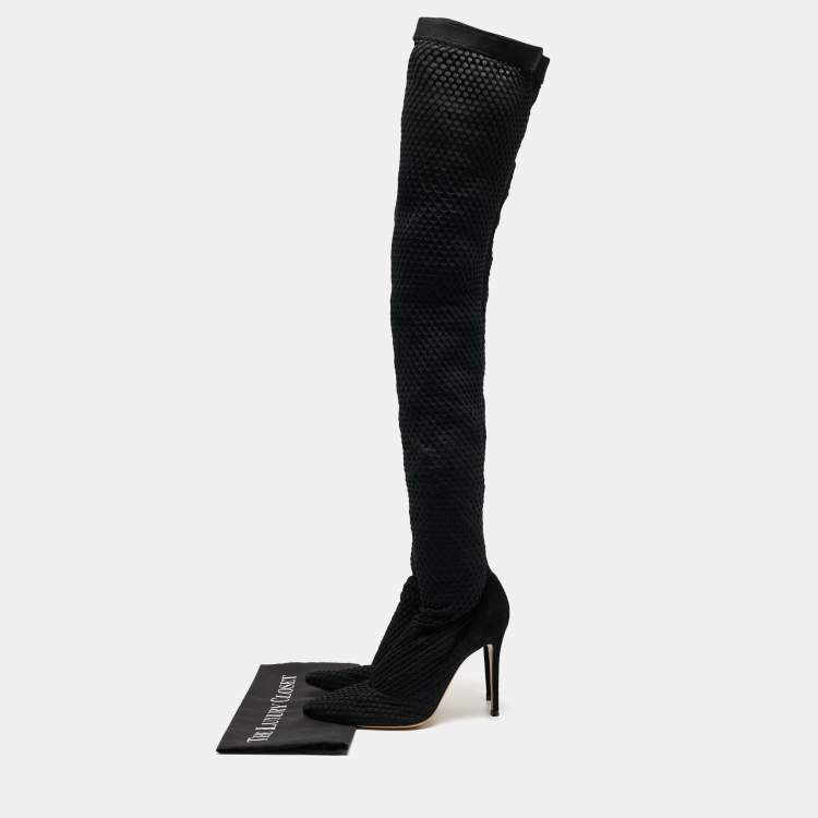 Pre Owned Gianvito Rossi Black Mesh and Suede Knee Length Boots Size 39