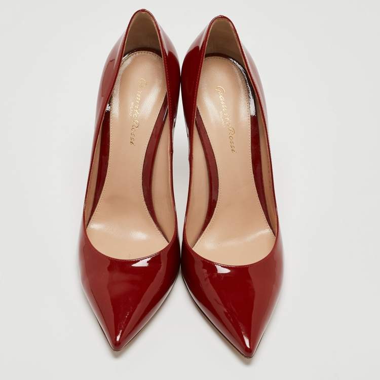 Pre Owned Gianvito Rossi Dark Red Patent Leather Pointed Toe Pumps Size 41