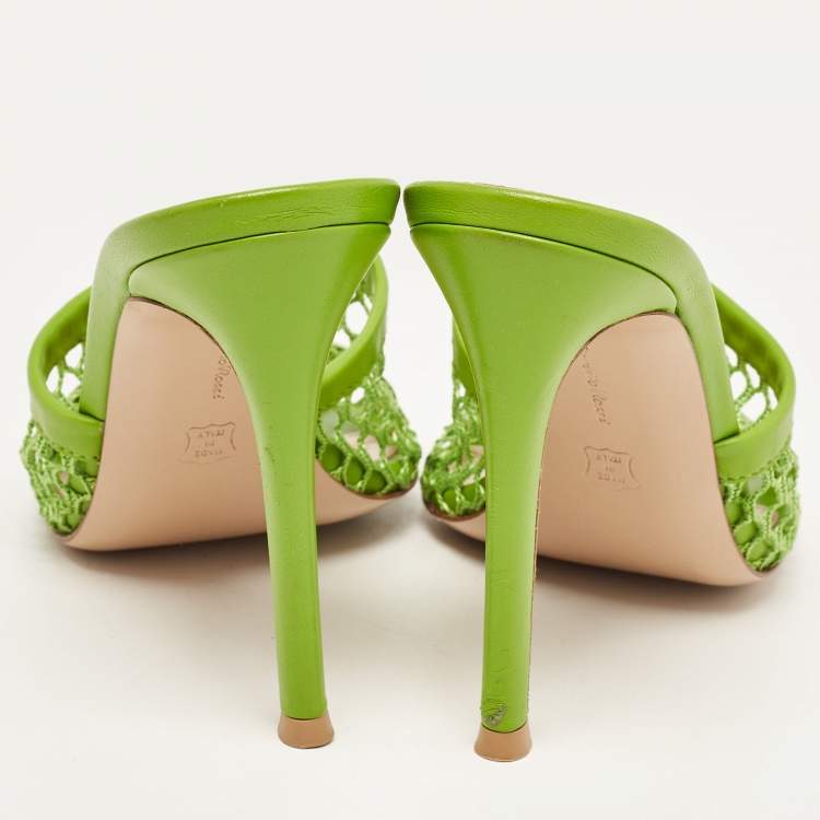 Pre Owned Gianvito Rossi Green Leather and Mesh Alisia Slide Sandals Size 35