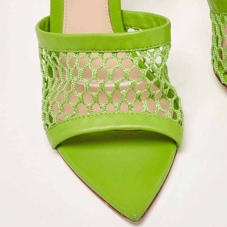 Pre Owned Gianvito Rossi Green Leather and Mesh Alisia Slide Sandals Size 35
