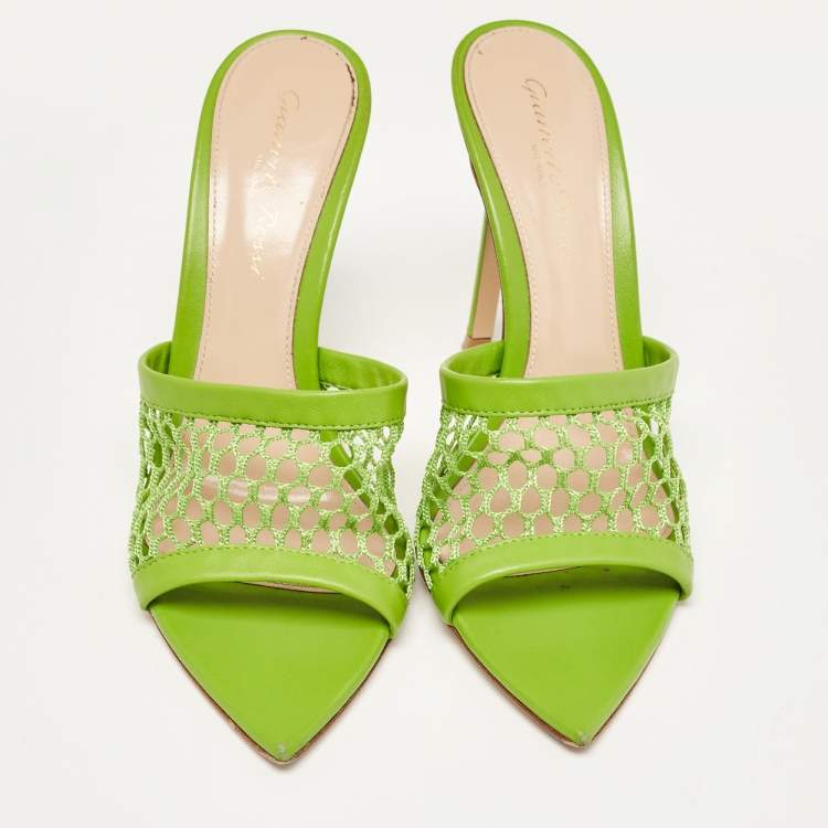 Pre Owned Gianvito Rossi Green Leather and Mesh Alisia Slide Sandals Size 35