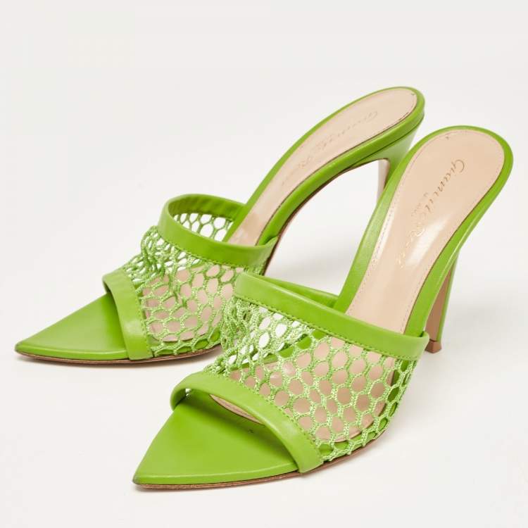 Pre Owned Gianvito Rossi Green Leather and Mesh Alisia Slide Sandals Size 35