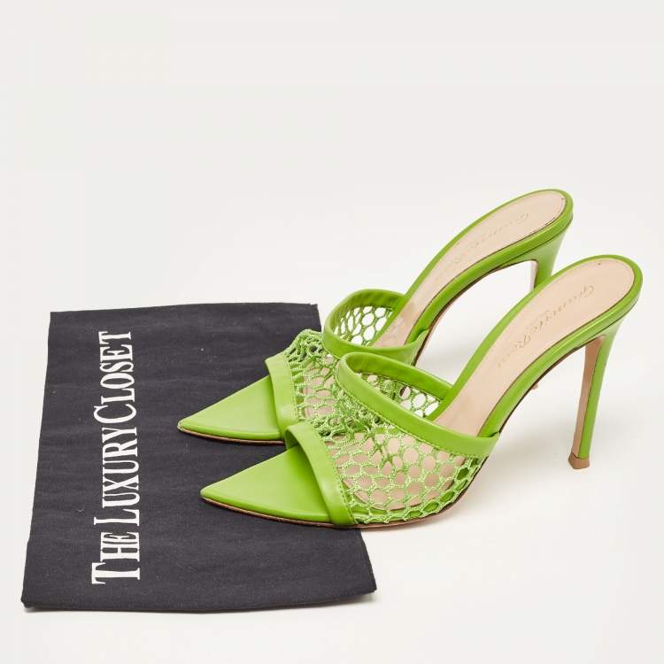 Pre Owned Gianvito Rossi Green Leather and Mesh Alisia Slide Sandals Size 35