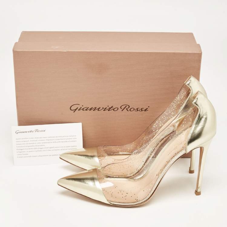 Pre Owned Gianvito Rossi Metallic Gold Leather and PVC Plexi Pumps Size 41