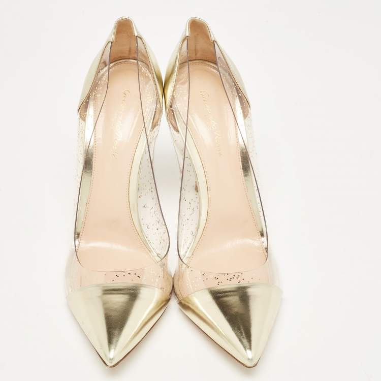Pre Owned Gianvito Rossi Metallic Gold Leather and PVC Plexi Pumps Size 41