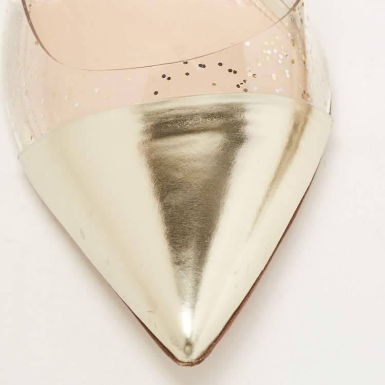 Pre Owned Gianvito Rossi Metallic Gold Leather and PVC Plexi Pumps Size 41