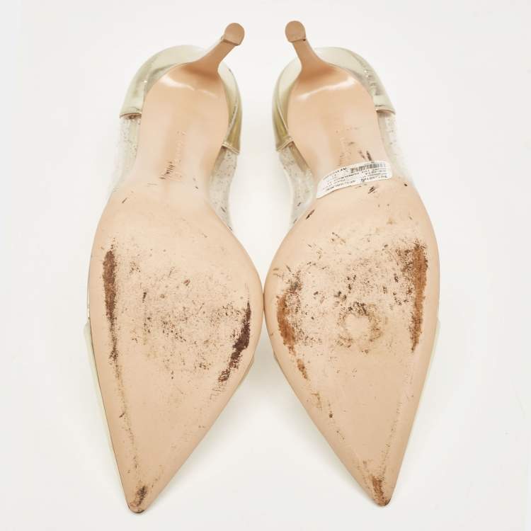 Pre Owned Gianvito Rossi Metallic Gold Leather and PVC Plexi Pumps Size 41