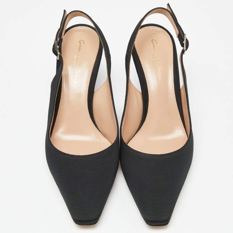 Pre Owned Gianvito Rossi Black Canvas Slingback Pumps Size 37.5