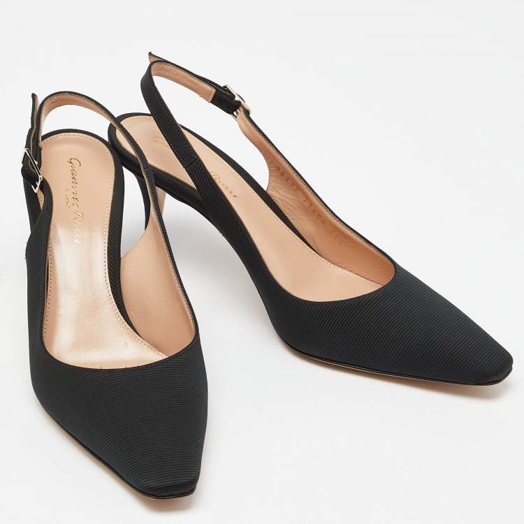 Pre Owned Gianvito Rossi Black Canvas Slingback Pumps Size 37.5