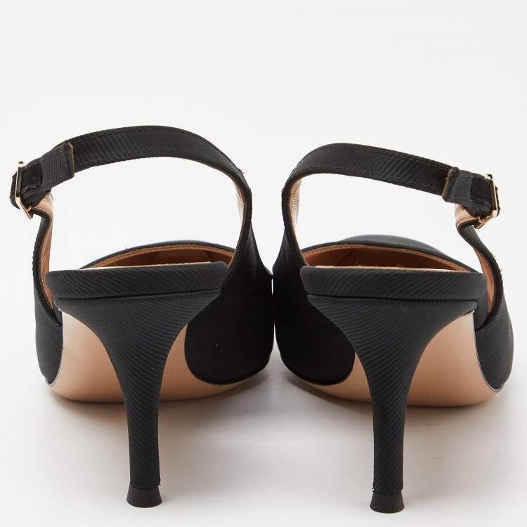 Pre Owned Gianvito Rossi Black Canvas Slingback Pumps Size 37.5