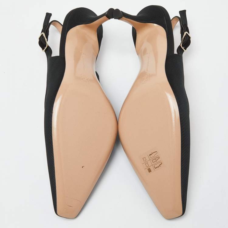 Pre Owned Gianvito Rossi Black Canvas Slingback Pumps Size 37.5