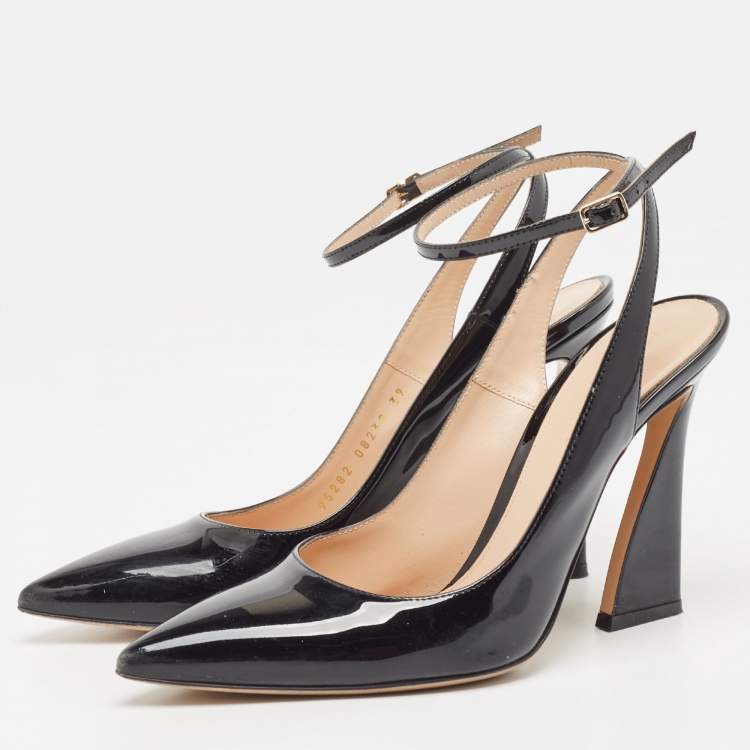 Pre Owned Gianvito Rossi Black Patent Leather Aura Pumps Size 39