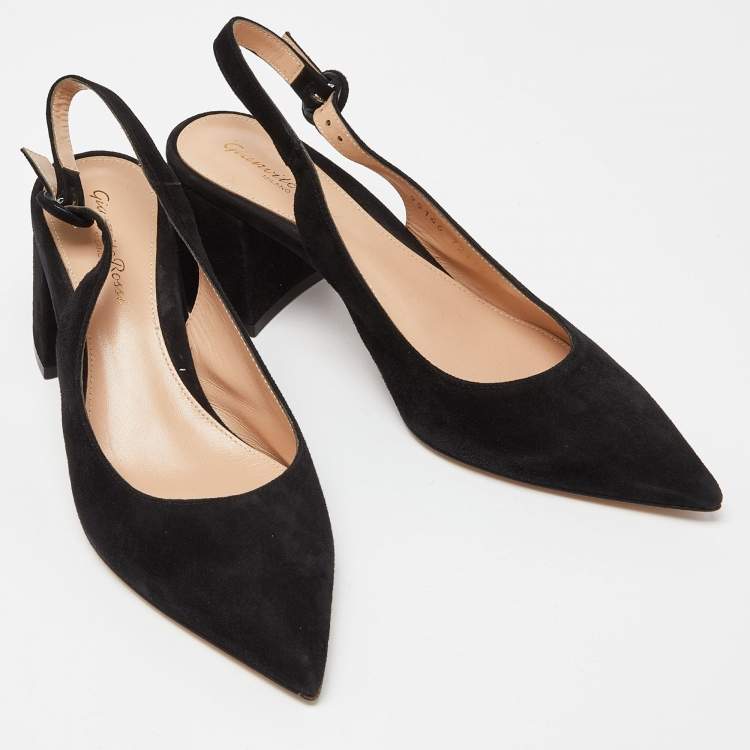Pre Owned Gianvito Rossi Black Suede Slingback Pumps Size 37.5