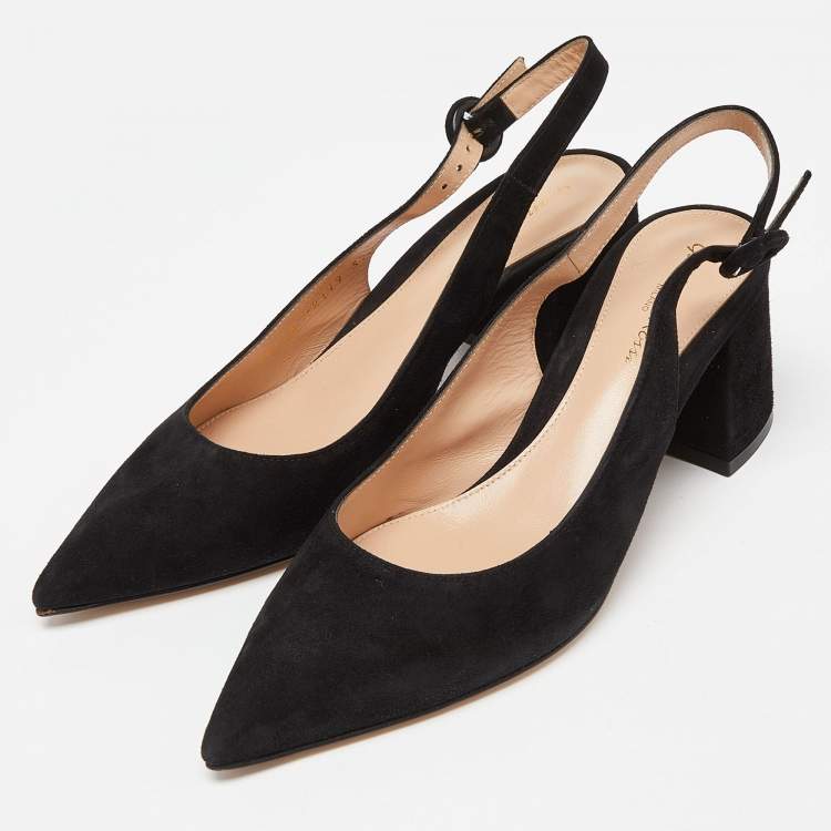 Pre Owned Gianvito Rossi Black Suede Slingback Pumps Size 37.5