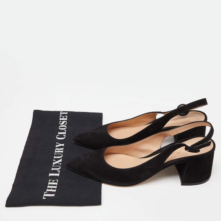 Pre Owned Gianvito Rossi Black Suede Slingback Pumps Size 37.5