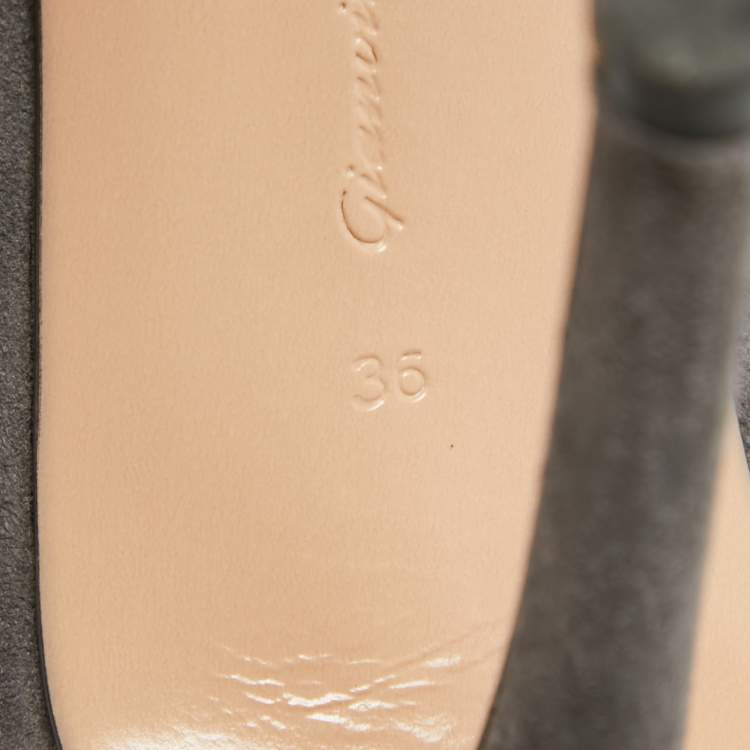 Pre Owned Gianvito Rossi Grey Suede V Neck Peep Toe Booties Size 36