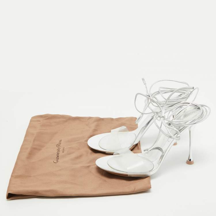 Pre Owned Gianvito Rossi Transparent PVC and Leather Spice Ankle Tie Sandals Size 36